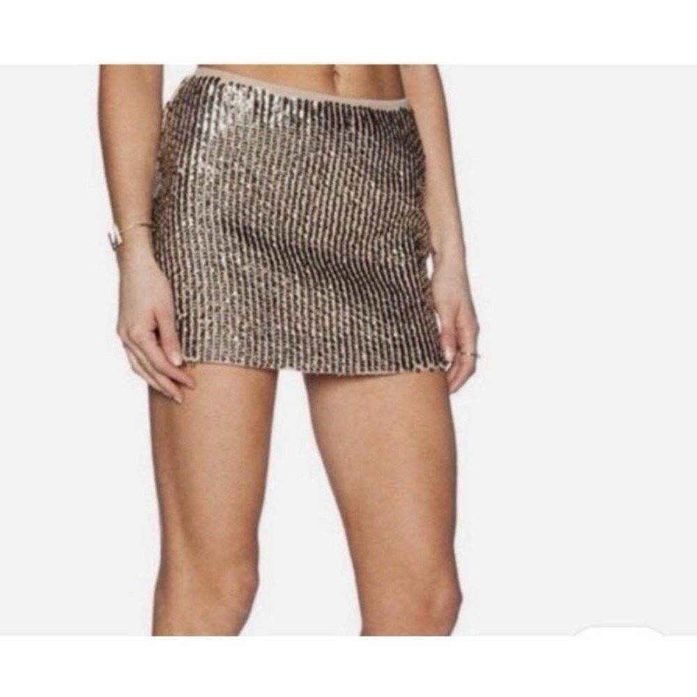 Anthropologie Raga Women Size Medium Glitz & Glam Sequin Mini‎ Skirt Brown Party